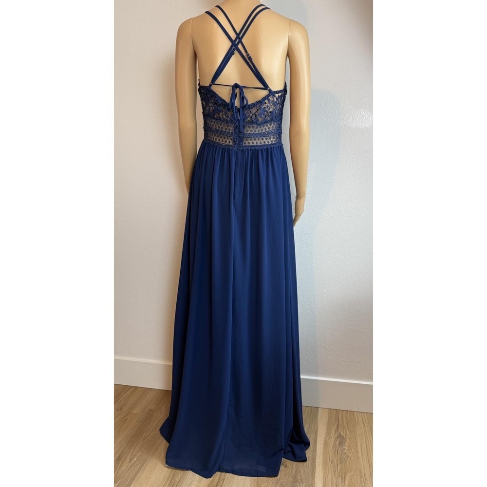 Soieblu Navy Blue Crochet Lace Maxi Dress Womens S Boho Formal Spaghetti Strap - Picture 3 of 9
